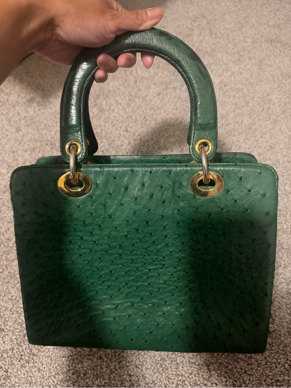 “Genuine” Green Ostrich Top-Handle Bag - Picture 4 of 17